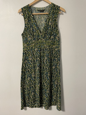 BCBG Maxazria Multicolor Green Brown Teal V-neck Empire Waist Sleeveless Dress S
