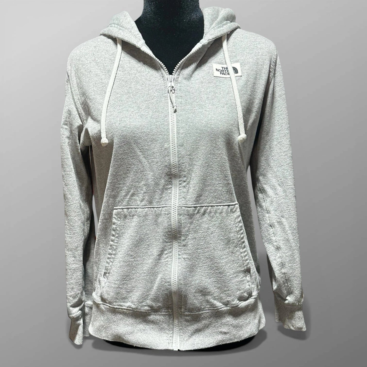The North Face Women S Zip Up Hoodie Heather Gray Cotton Lightweight Jacket￼