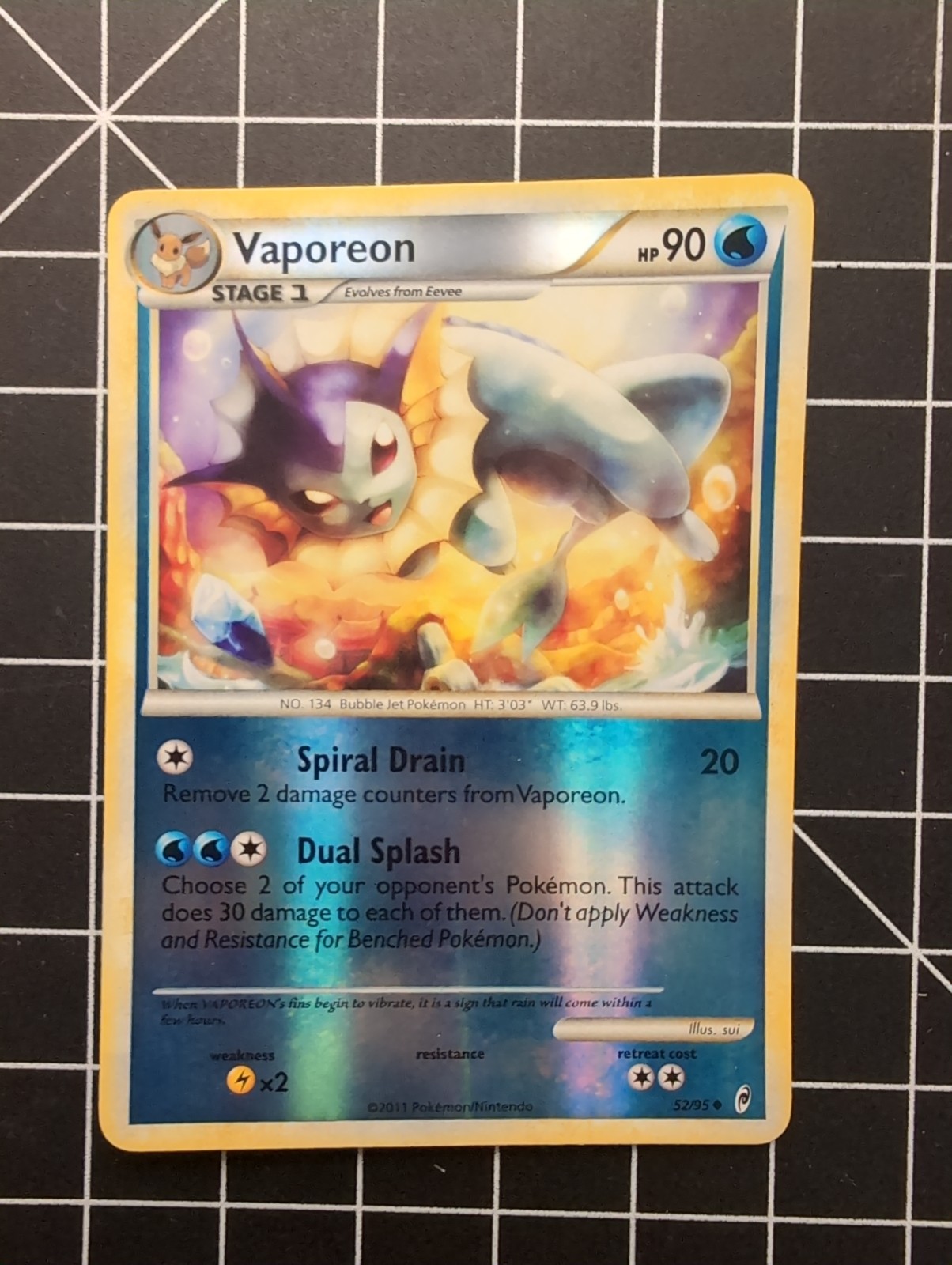 Vaporeon 52/95 - Call of Legends - Rare Reverse Holo LP Pokemon Card, 2011