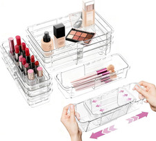 10 Pcs Extendable Clear Drawer Organizer, All Adjustable Vanity Storage Box, 2-S