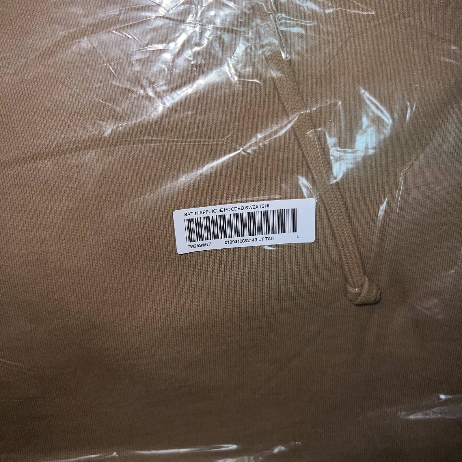 In-Hand Supreme Satin Applique Hooded Sweatshirt Light Tan Size: L image 4