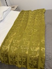 Chartreuse Green Gold Damask Pattern 1960/70 Curtains Sateen floral pattern Pair