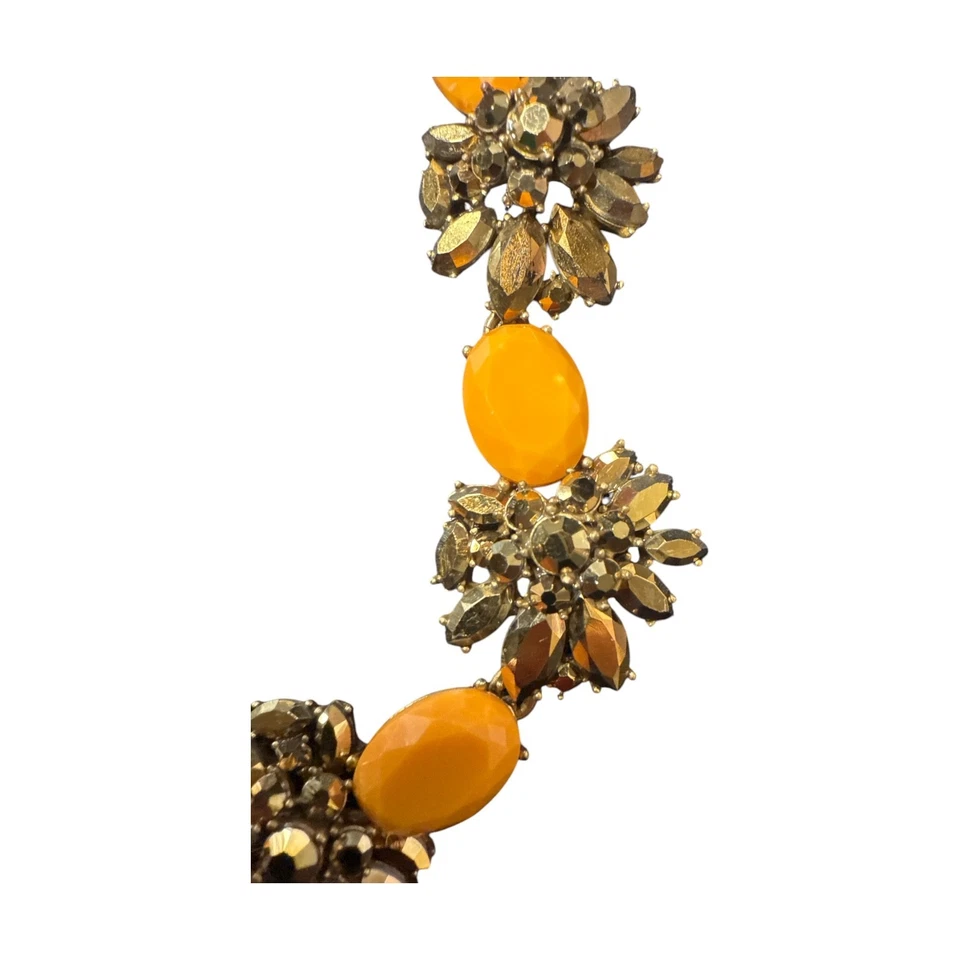 J. Crew Gold Tone Gold & Orange Crystal Statement Necklace JC414 - Image 3 of 4