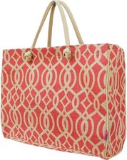Jute Coral Geometric Vine Print Large Beach/Shopping Tote Bag