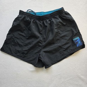 VTG 90s Speedo Nylon Swim Trunks Shorts Men’s Large L Black Teal Blue Mesh Liner