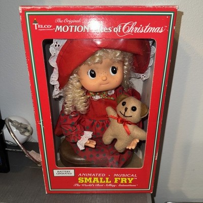 1994 Vintage Telco Motion-ette Christmas Musical Animated Small Fry Girl W Teddy