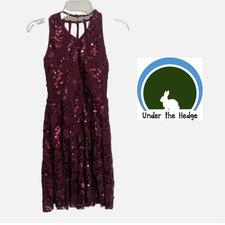 Weissman Wine Lace Sequin Dance Costume Dress Size LC 14 Halter E1