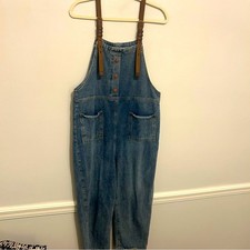 100 Cotton Boho Festival Crop Denim Overalls Sz M Medium