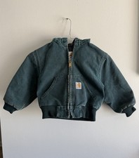 Vintage Carhartt Jacket Kids 4T Hunter Green Hooded Quilted Canvas Y06HTG 90s
