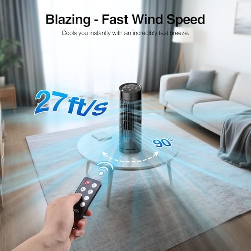 VCK 13'' Tower Fan for Bedroom, 27ft/s Bladeless Fan with 3 Speeds, 3 Modes, 90°