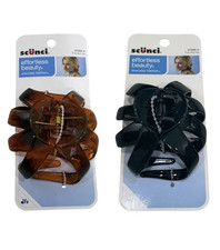 2 Scunci Effortless Beauty Everyday Fashion Large Hair Jaw Clip Brown, Black