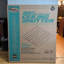 Master Flow Ceiling Shutter For 30" Belt Drive Whole House Fan New in Open Box