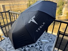 Tesla Logo Black Umbrella - Auto Open/Close, Rain Resistant, Compact Free Ship