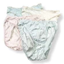 Vintage MYONNE Panties Cream Green Pink High Waist Panty Nylon Sz 7 Lot 4 Lace