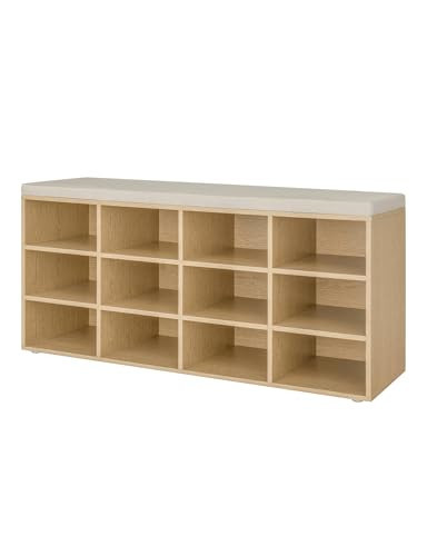 Shoe Storage Bench with Cushion, 12-Cubby Shoe Rack, Adjustable Shelves, - Picture 1 of 7