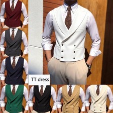 V Neck Men's Suit Vest with Pockets Wide Peak Lapel Waistcoat Wedding Vest