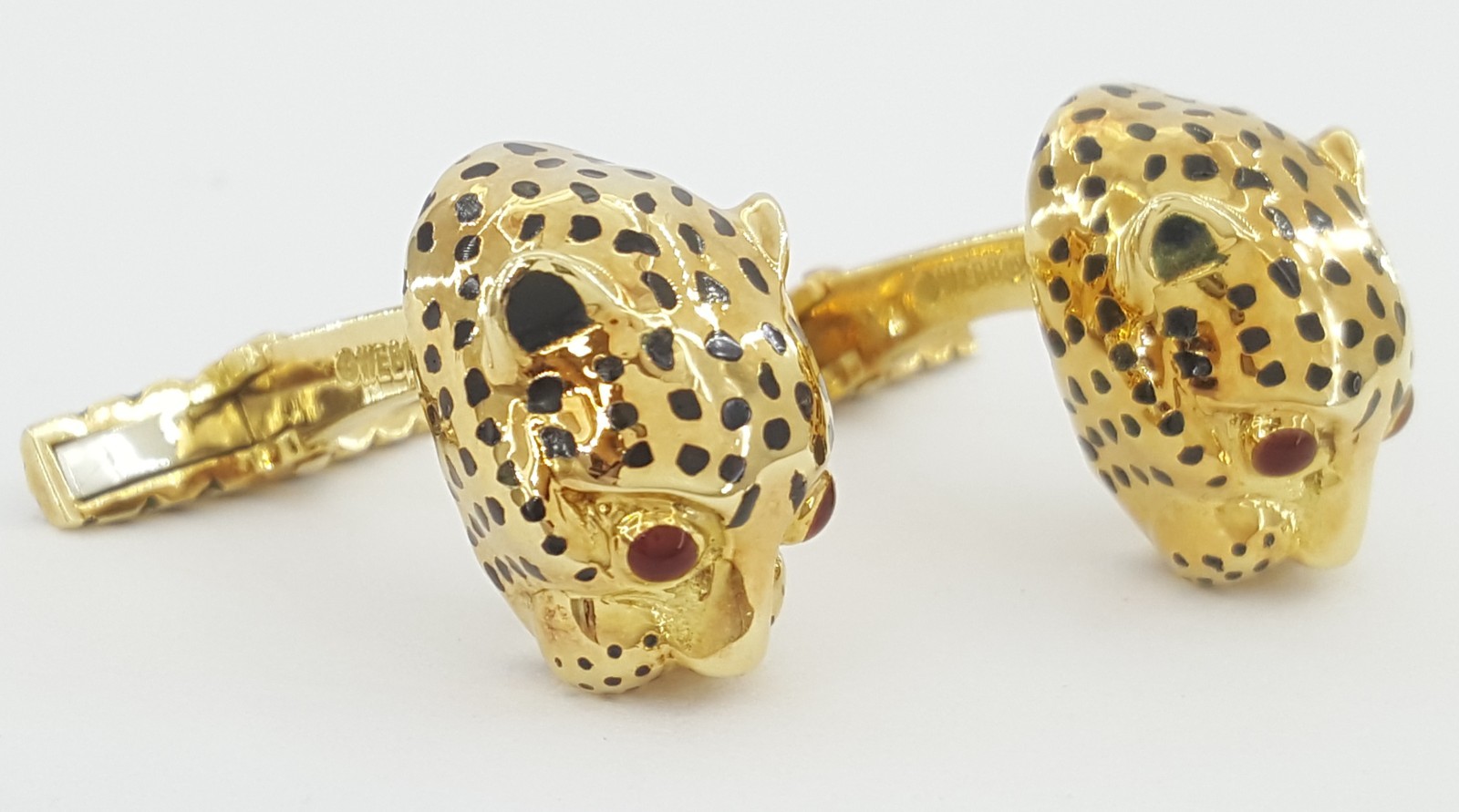 David Webb Ruby & Enamel Leopard Cufflinks 18k Ye… - image 9