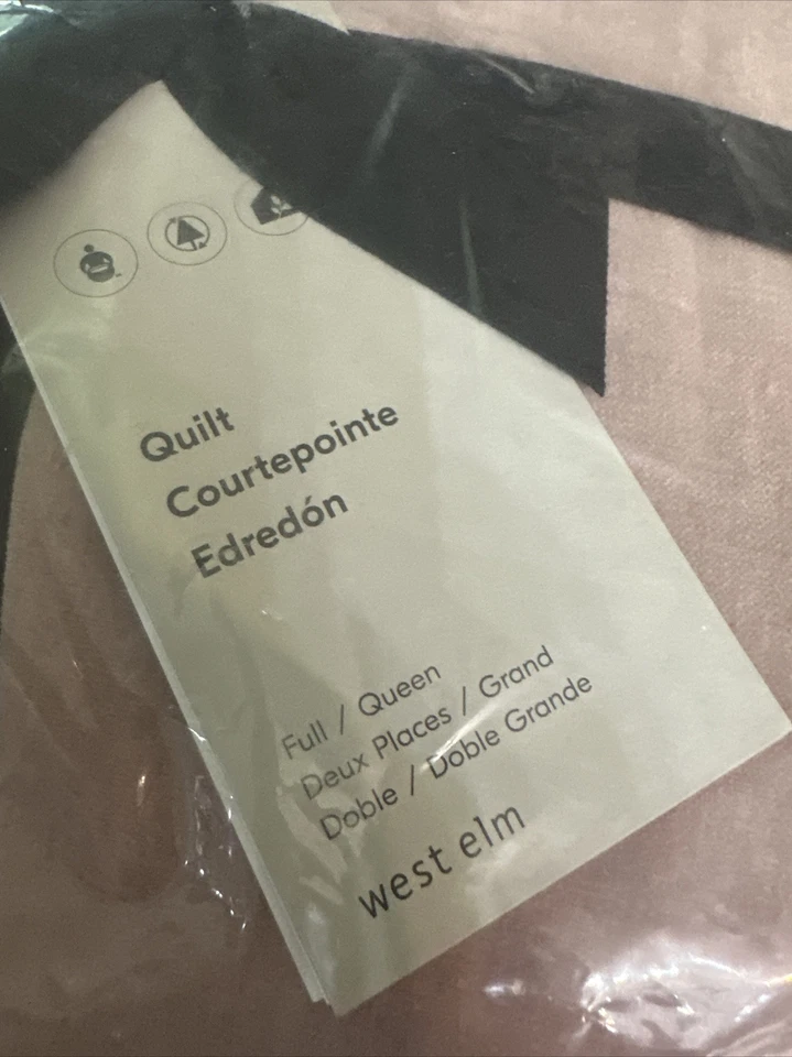 West Elm Cotton Rose Mauve Velvet Pick Stitch Quilt Full/ Queen NEW - Image 2 of 4