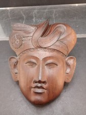 VTG. Balinese Man Face Hand Carved Solid HardWood Mask BALI Wall Art Sculpture