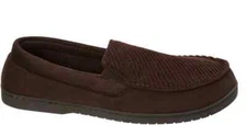 DearFoams Men's Jason Corduroy Moccasin Slipper, Brown