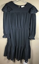Universal Thread Prairie Cottage Dress XL Ruffle Eyelet 3/4 Sleeve Black 5-4