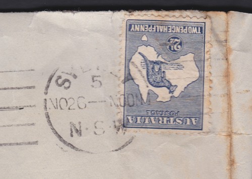 1914 AUSTRALIA 2 1/2d Indigo Roo Cover SYDNEY to France UNION SHIP RMS NIAGARA - Imagen 2 de 3