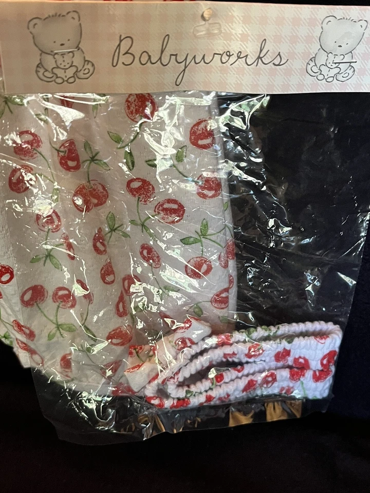New Babyworks Cherry Cherries 3 Piece Summer Romper, Top & Headband Set Newborn - Image 4 of 4