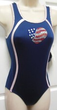 Gymnastic DanceTank Navy Patriotic Heart Rhinestones Girls 99001/03 Shiny