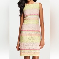 Ann Taylor Lace Sheath Dress Pink Yellow Stripe Sleeveless Women’s Size 8 NWT