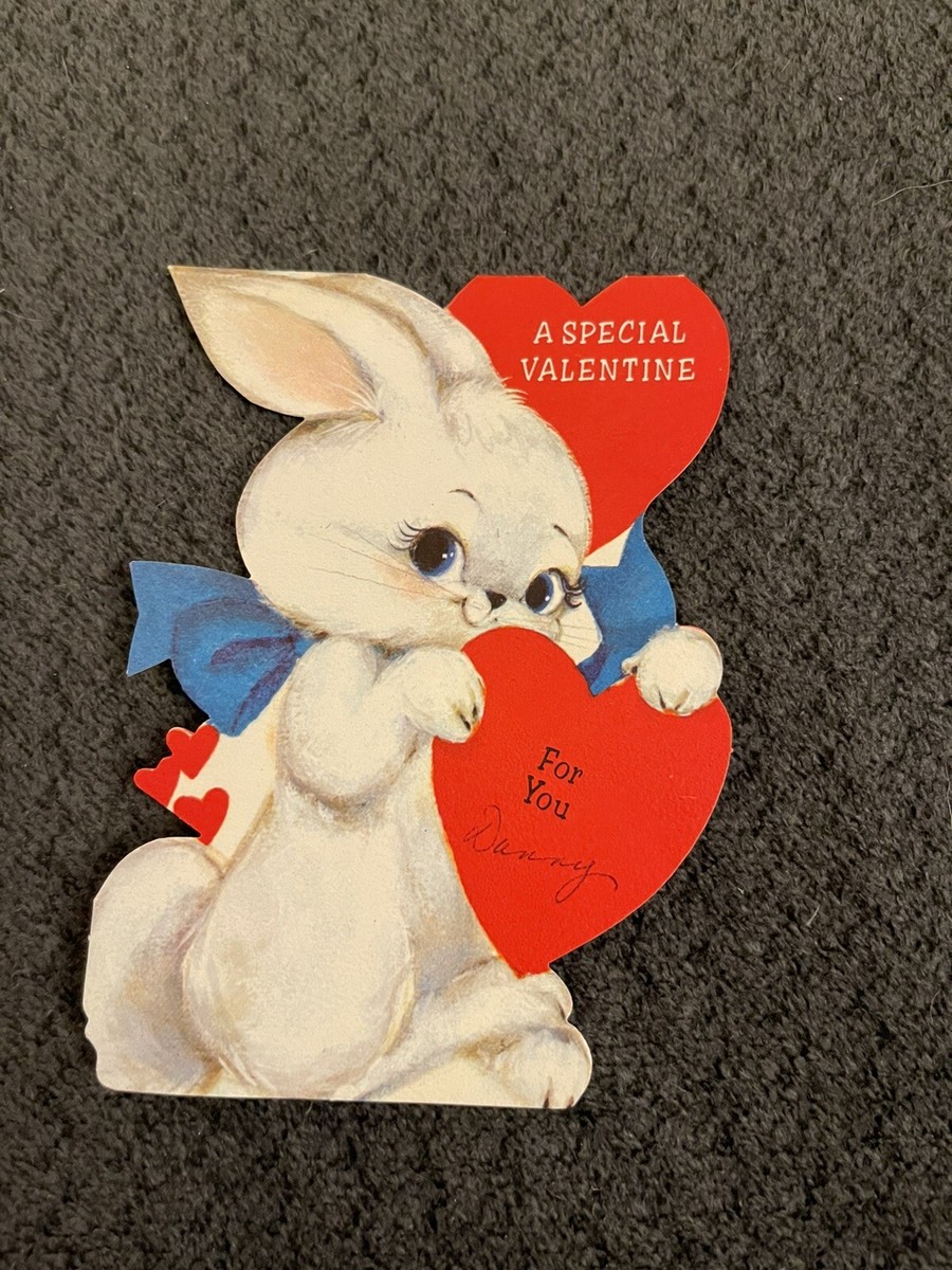 Vintage Greeting Card Valentine Bunny Rabbit Heart G1 | eBay