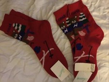 Ladies Holiday Socks 2 Pair Size 9-11 Leg Gale Gift For Skier. New Free Ship
