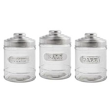Tris barattoli vetro 3 pz metallo coperchio vintage caffè zucchero sale 700 ml