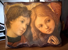 Stampa Angeli Su Legno 25x 20 cm  arredo casa quadretto da appendere