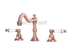 Widespread Red Copper Bathroom Sink Faucet 2 Handle 3 Holes Basin Mixer Tap