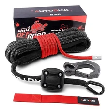 Synthetic Winch Rope Cable Kit 1/4" x 50 ft 9500Lbs Black Winch Rope Line-NEW