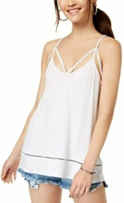 Ultra Flirt Junior's Crochet Hem Strappy Tank Top White Size Small