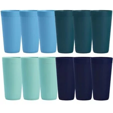 Newport 32 ounce Unbreakable Plastic Stackable Iced-Tea Tumblers in 4 Coastal...