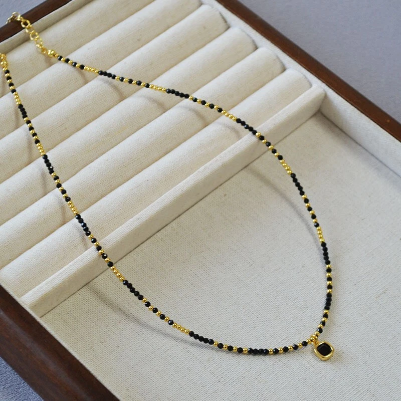 Natural Crystal Black Tourmaline Beaded Healing Anxiety Relief Choker Necklace - Image 4 of 4