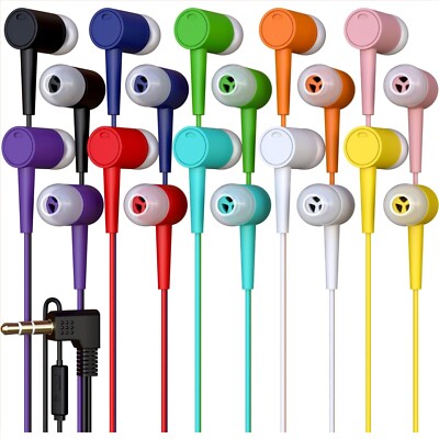 Vibrant Bulk Wired Earbuds with Microphone, Perfect for Classrooms and Libraries