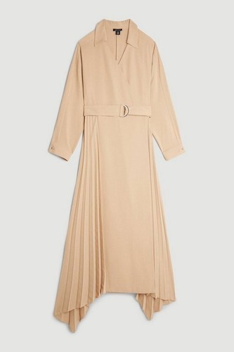 Karen Millen Soft Tailored Pleat Detail Belted Shirt Dress – Size 12- NEW - Picture 3 of 7