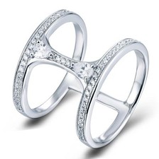 .925 Sterling Silver CZ Double Band Fashion Cocktail Ring Women Size 3-15 M3608