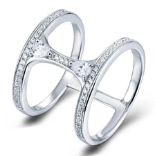 .925 Sterling Silver CZ Double Band Fashion Cocktail Ring Women Size 3-15 M3608