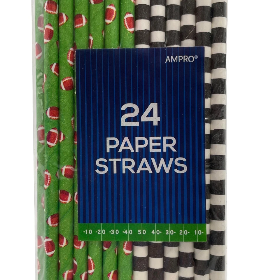 Pajitas de papel desechables con tema de fútbol Ampro 48 unidades para fiesta Super Bowl puerta trasera Foto 3 de 4
