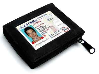 BLACK ZIPPER LEATHER MEN BIFOLD MEN'S WALLET 8 CARD Flap Zip Around