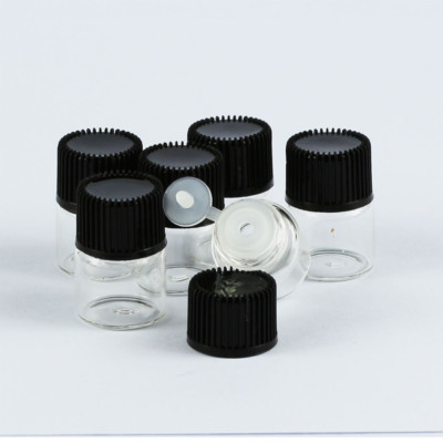 50 pieces 1ml Tiny Small Clear Glass Empty Oil Bottles Vial with Black Screw Cap