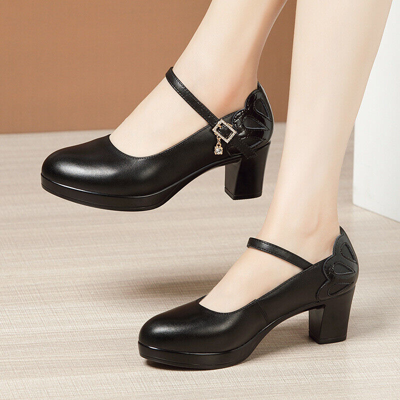 Women Mary Jane Shoes Low Chunky Block Heels Round Toe Office Work Pumps  Shoes