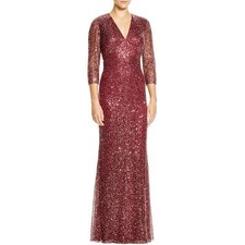 KAY UNGER  Wine Red Lace Overlay Sequined Sheath Formal Gown 4 NEW 640