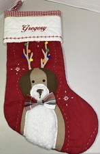 Pottery Barn Kids Dog with Antlers Quilted Christmas Stocking, Gregory Monogram