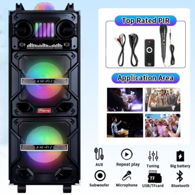  4,500W Bluetooth Speaker Rechargable Dual 10'' Woofer Party FM Karaok DJ LED AUX
