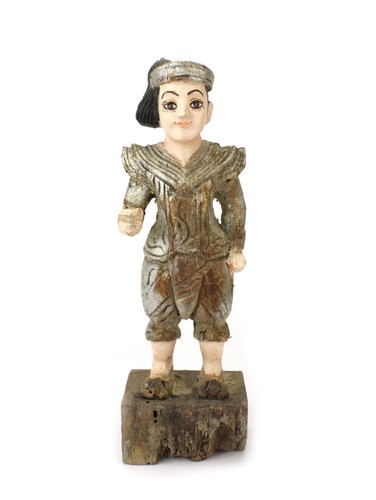 Antiguo birmano Nat, figura de pie, JC5. Antigua estatua de madera lacada de Birmania, 25 cm - Imagen 2 de 3